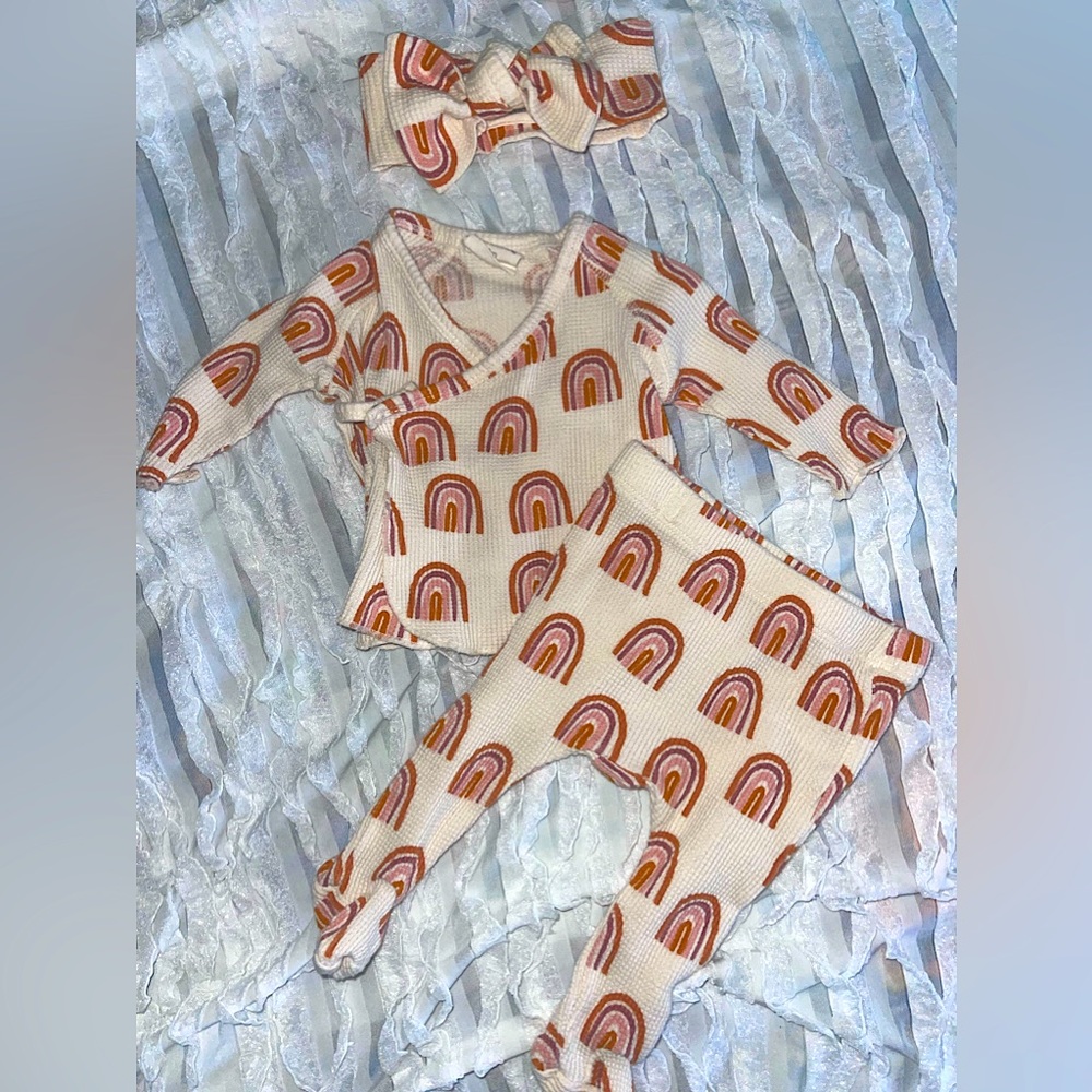 SpearmintLOVE Organic Waffle Kimono Set INCLUDES MATCHING BOW